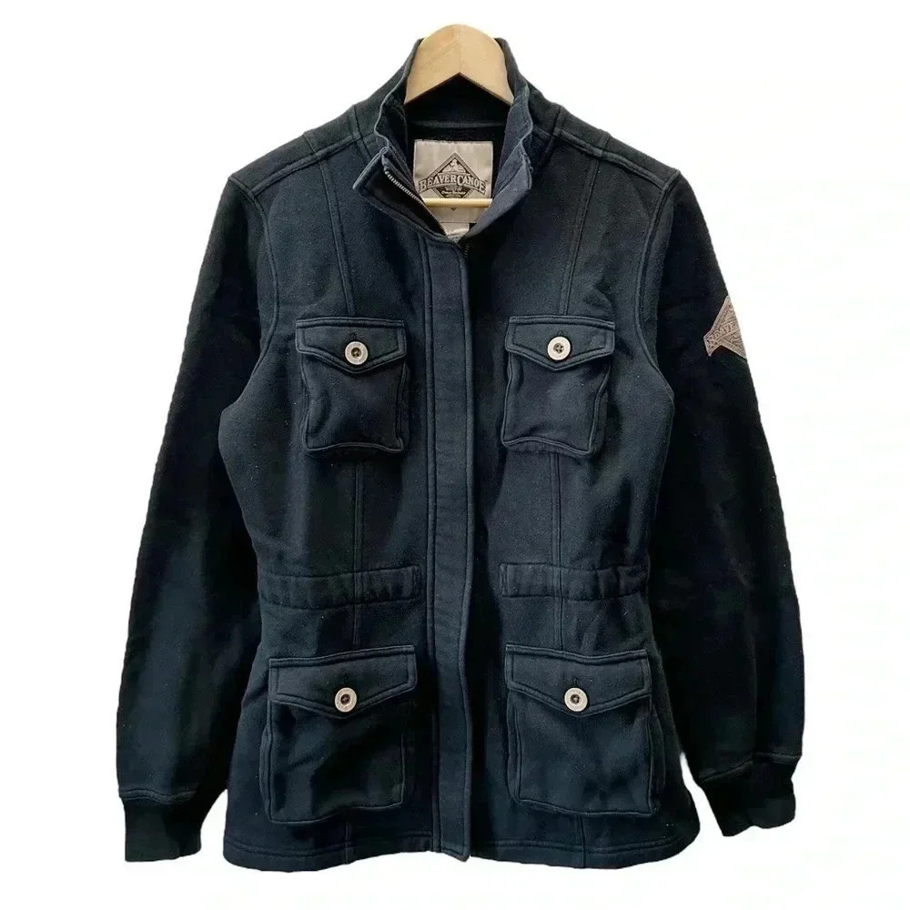 Beaver Canoe Utility Jacket Military Black Thick Outdoor Knit Size Medium